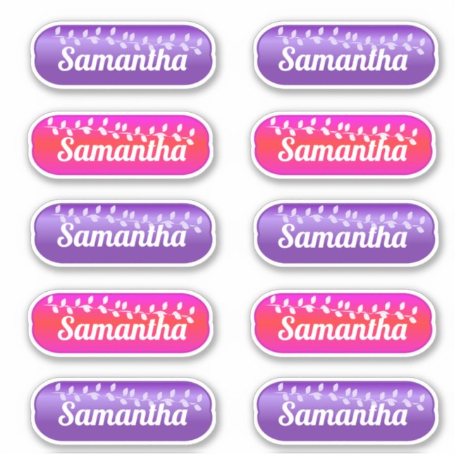 Name Sticker Set Magenta and Purple (Front)
