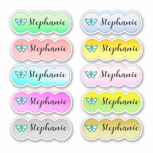 Name Sticker Set Multi Colour With Butterfly (Front)