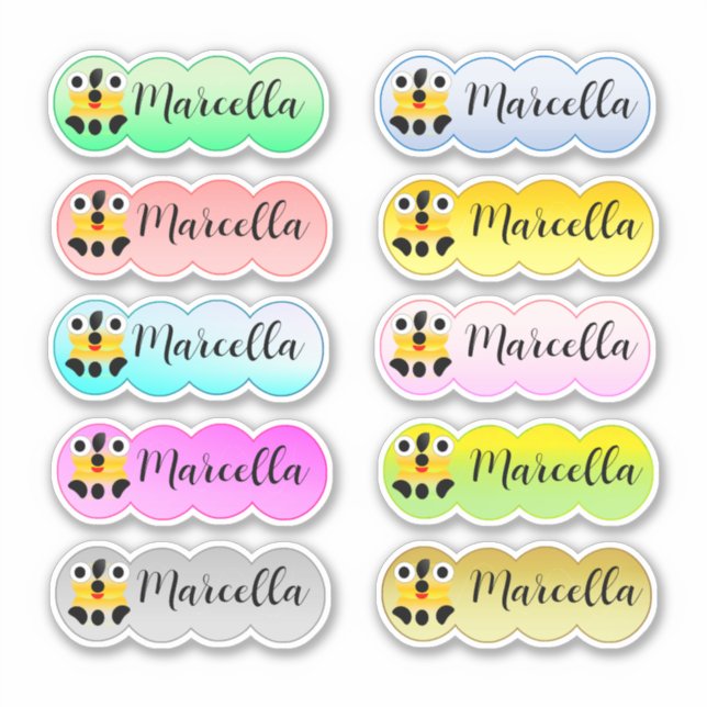 Name Sticker Set Multi Colour With Cute Face (Front)