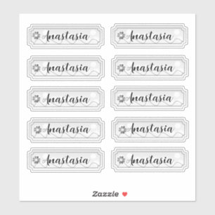 Name Sticker Set Silver Flowers
