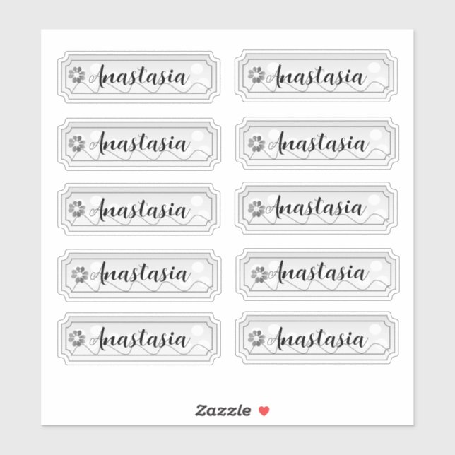 Name Sticker Set Silver Flowers (Sheet)