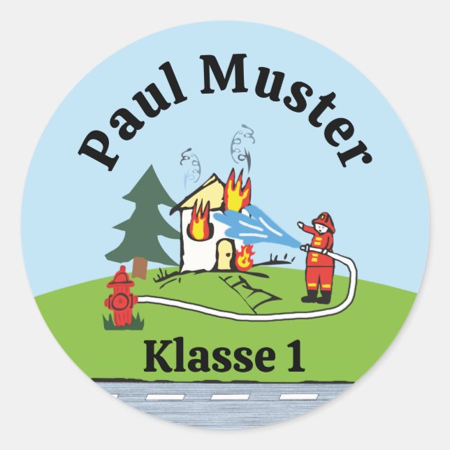 Name Stickers round - Fire Brigade - Firefighter  (Front)