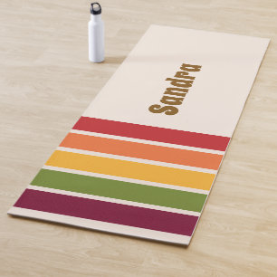 Name, Stripe Panels Depicting 70s Colors Retro Yoga Mat