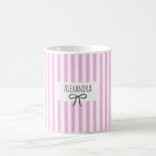Name stripes pink trendy modern bow handrawing coffee mug