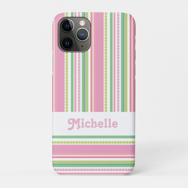 Name stripey beads pink green white Case-Mate iPhone case (Back)