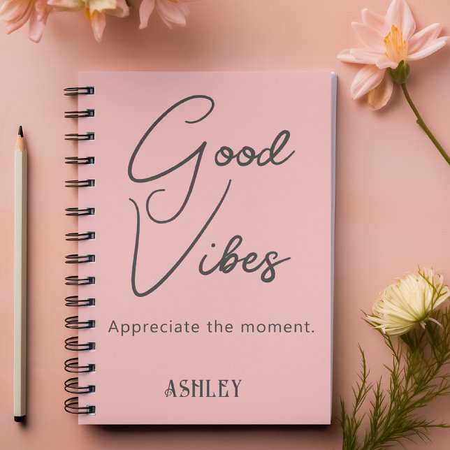 Name, Stylish Good Vibes Spanish Pink Spiral Notebook (Creator Uploaded)