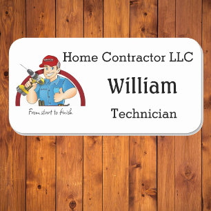Name Tag with Contractor Logo Custom Text Badge