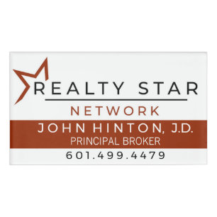 Name Tage, White with Red Banner Name Tag