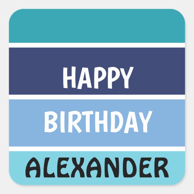 Name Template Happy Birthday Square Sticker (Front)