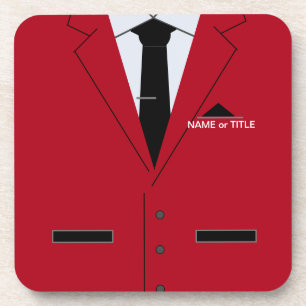 Name Text Coaster Red Suit and Black Necktie