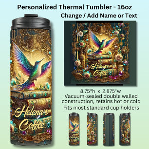 Name Text, Hummingbird & Jeweled Books Thermal Tumbler