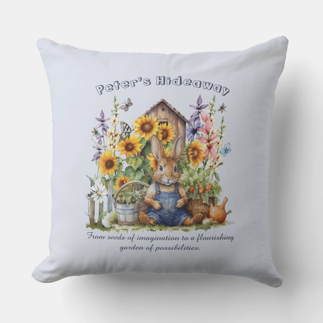 Name Text Saying Flower Garden Sunflowers Rabbit  Cushion (Front)