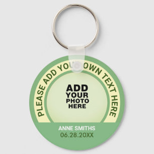 name, text & special date, photo sage green key ring