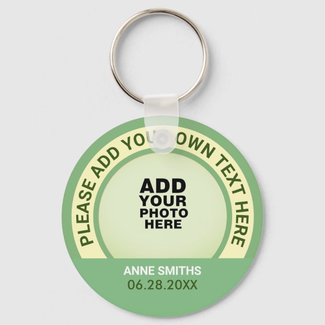 name, text & special date, photo sage green key ring (Front)