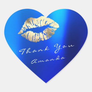 Name Thank Heart Kiss Sapphire Blue Gold Makeup Sticker