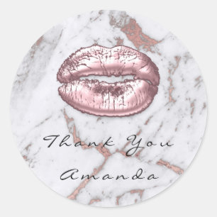Name Thank You Kiss Glitter Marble Rose Gold Pink Classic Round Sticker