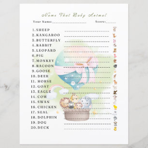 "Name that Baby Animal Game" Sage Green Animal Saf