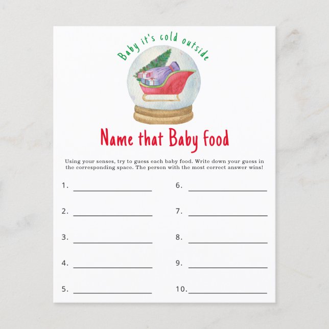 Name that baby food - baby shower game (Front)