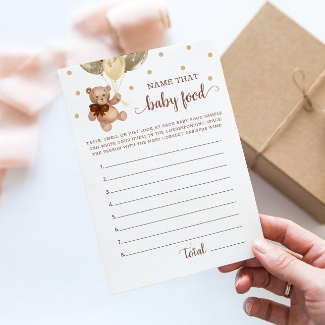 Name That Baby Food Baby Shower Teddy Bear Card (Creator Uploaded)