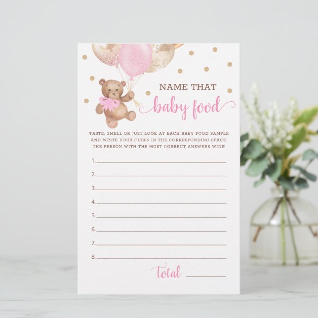 Name That Baby Food Game Baby Shower Teddy Bear  (Standing Front)