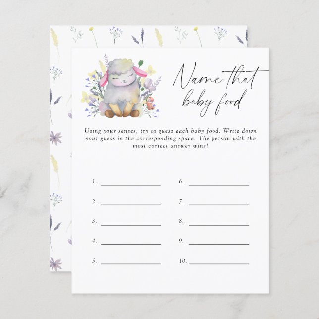 Name that baby food shower game - Baby Lamb (Front/Back)