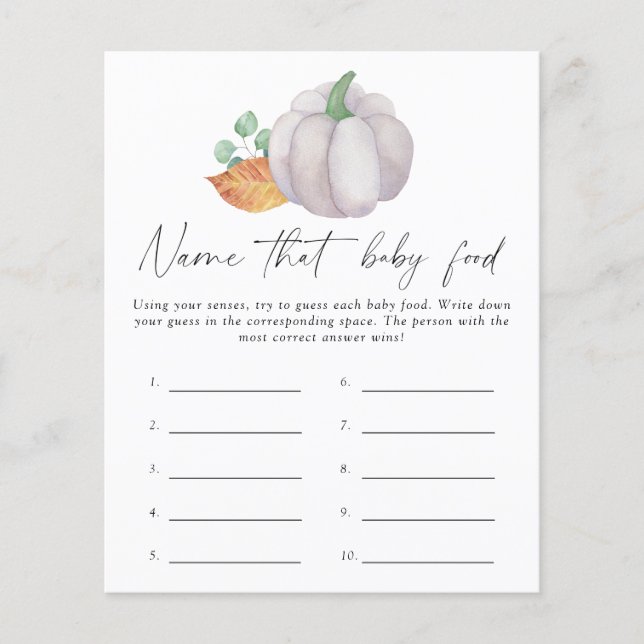 Name that baby food shower game - White pumpkin (Front)
