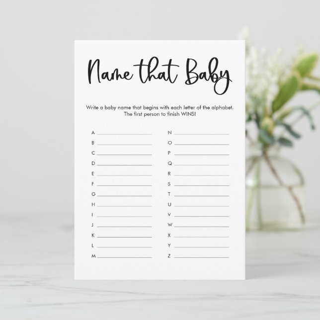 Name that baby shower game minimalist modern invitation (Standing Front)