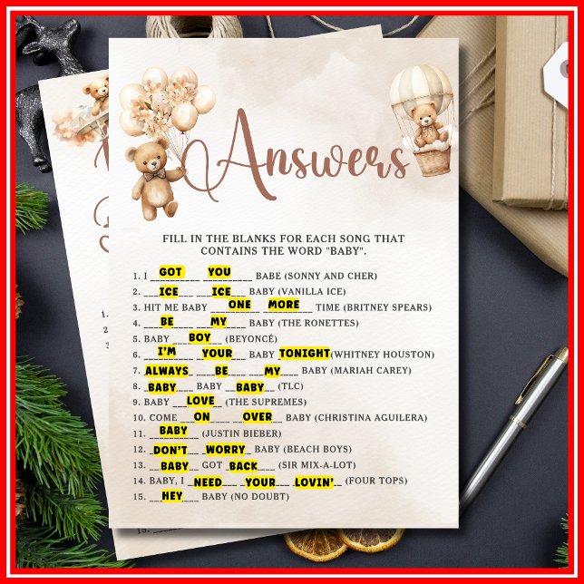 NAME THAT BABY SONG Baby Shower Game Cute Bear Invitation (Creator Uploaded)