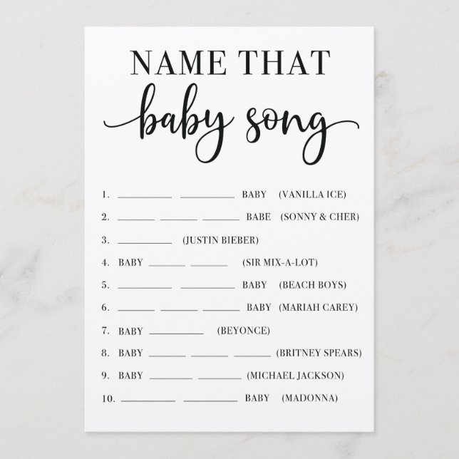 Name That Baby Song Baby Shower Game Program (Front)