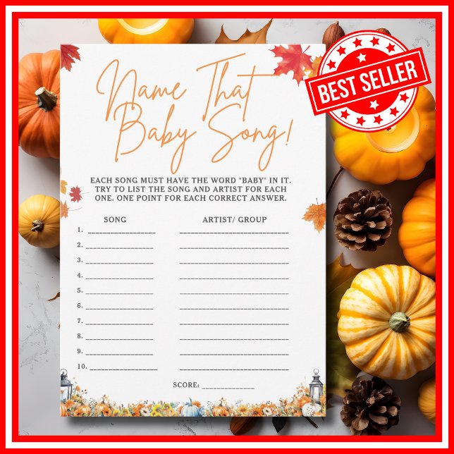 NAME THAT BABY SONG Baby Shower Game PUMPKIN Invitation (NAME THAT BABY SONG Easy Baby Shower Game A Little Pumpkin is on the Way Fall Autumn Theme)