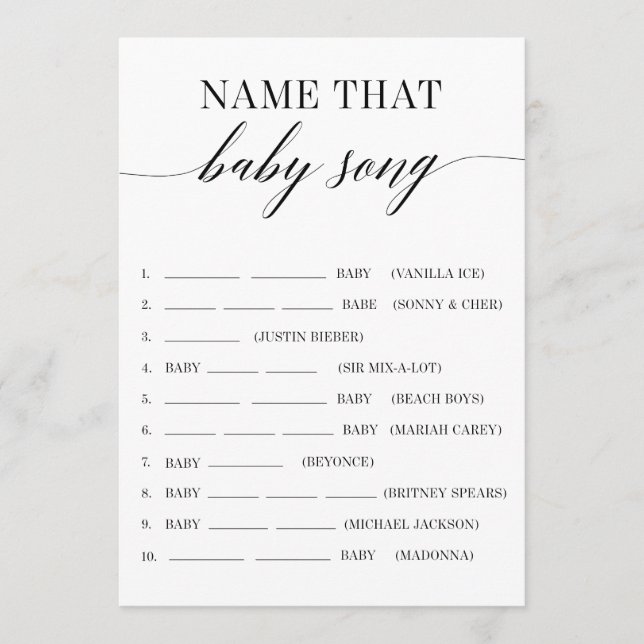 Name That Baby Song Minimalist Baby Shower Game Program (Front)