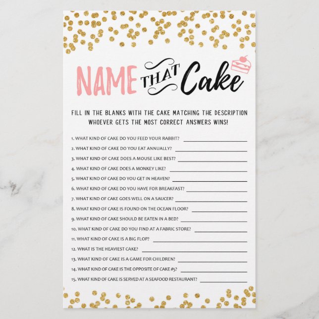 Name that cake game with Answers (Front)