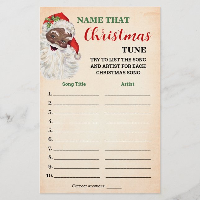 Name that Christmas Tune Santa Game Card (Front)
