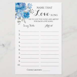 Name that Love Song Blue Flower Game Card