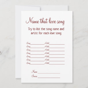 name that love song bridal shower game holiday card