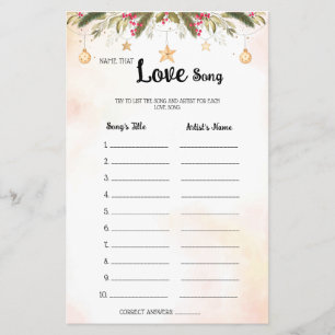 Name that Love Song Christmas Bridal Shower Game Flyer