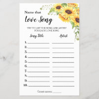 Name that Love Song Sunflowers Shower game card