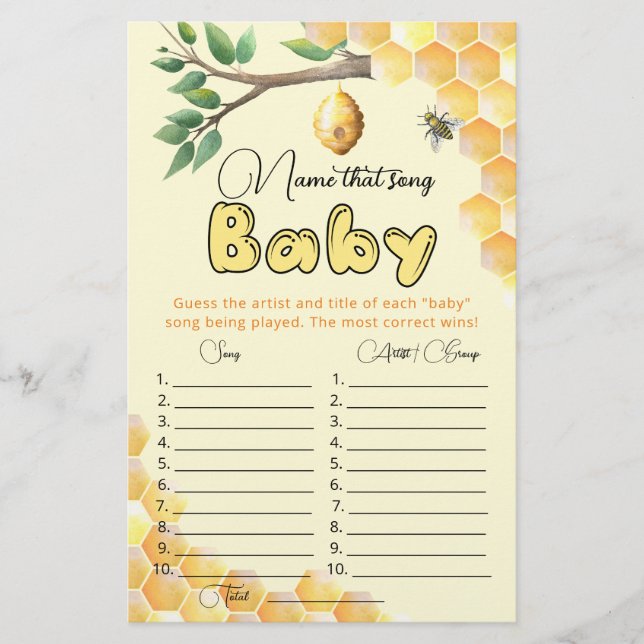 Name that song baby shower game (Front)