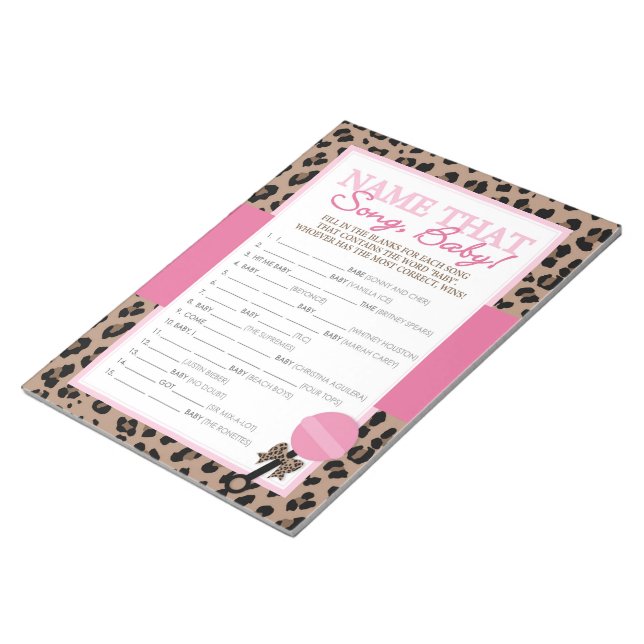 Name That Song Leopard and Pink Baby Shower Game Notepad (Angled)