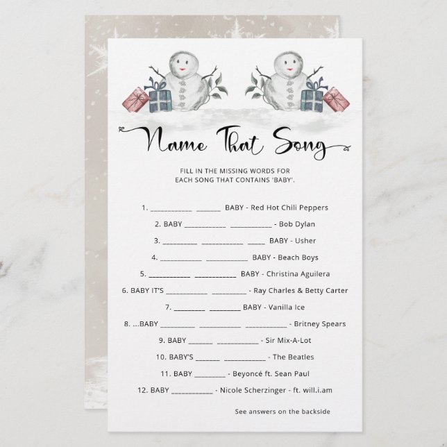Name That Song Snowman Baby Shower (Front/Back)