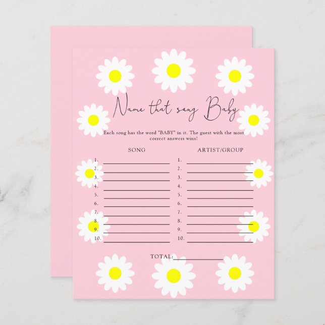 Name that song \ Wildflowers baby shower game (Front/Back)