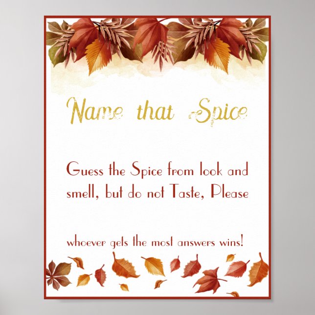 Name that Spice Bridal Shower Game Poster (Front)