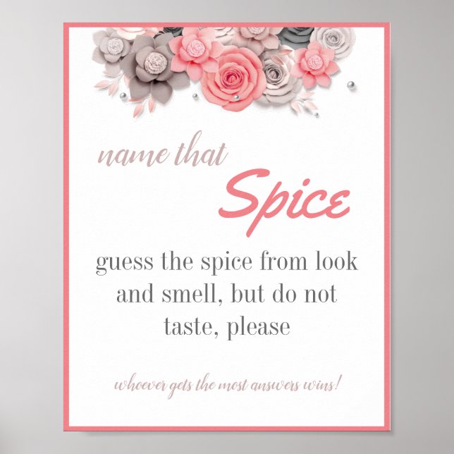 Name that Spice Bridal Shower Game Poster (Front)