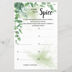 Name that Spice Eucalyptus Bridal Shower Game Card