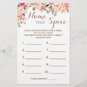 Name that Spice Pink Floral Game Card