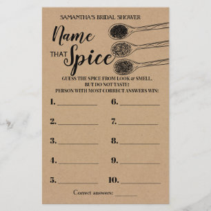 Name that Spice Rustic Bridal Shower Game Card