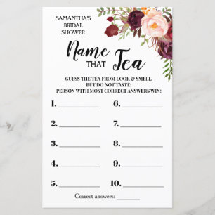 Name that Tea Marsala Flowers Bridal Shower Game