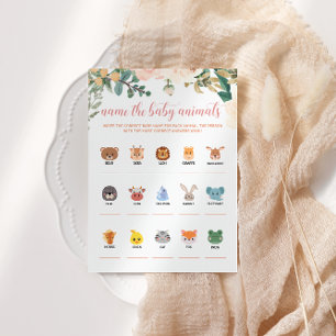 Name the Baby Animals Autumn Baby Shower Game Card
