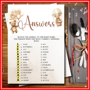 NAME THE BABY ANIMALS Baby Shower Game Cute Bear Invitation