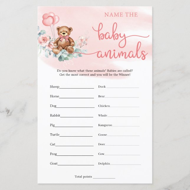 Name The Baby Animals Teddy Bear Eucalyptus Game (Front)